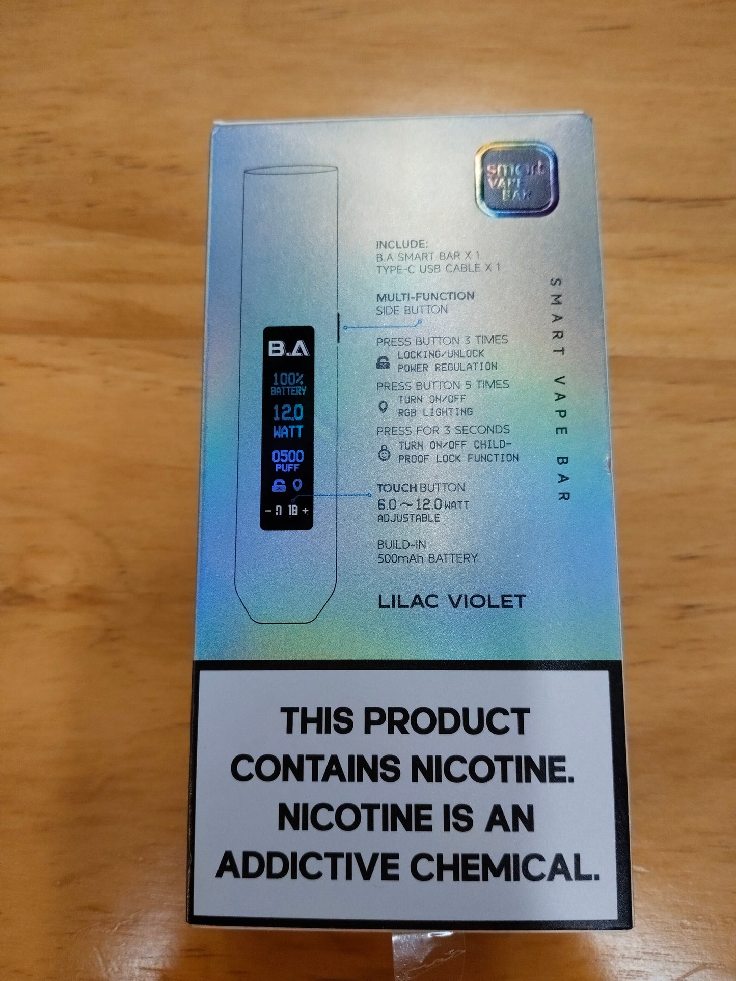 B.a主機/具有Smart Vape Ba發光r大屏煙桿,通用一代煙彈-VAKA糖果雲煙館