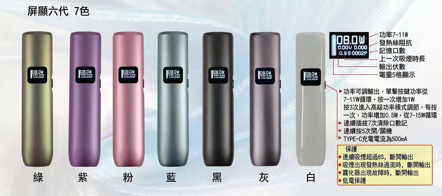 Limi六代主機｜適配六代煙彈｜7W-11W 兩段式調節｜擁有電量顯示-VAKA糖果雲煙館